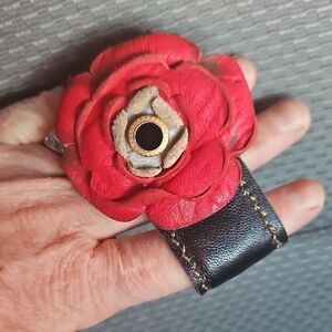 Red Floral Leather Bracelet